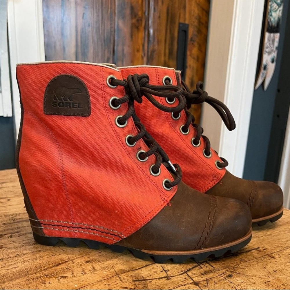 Sorel Womens Brown Red PDX 1964 NL2174-846 Round Toe Ankle Wedge Boots Sz US 7.5